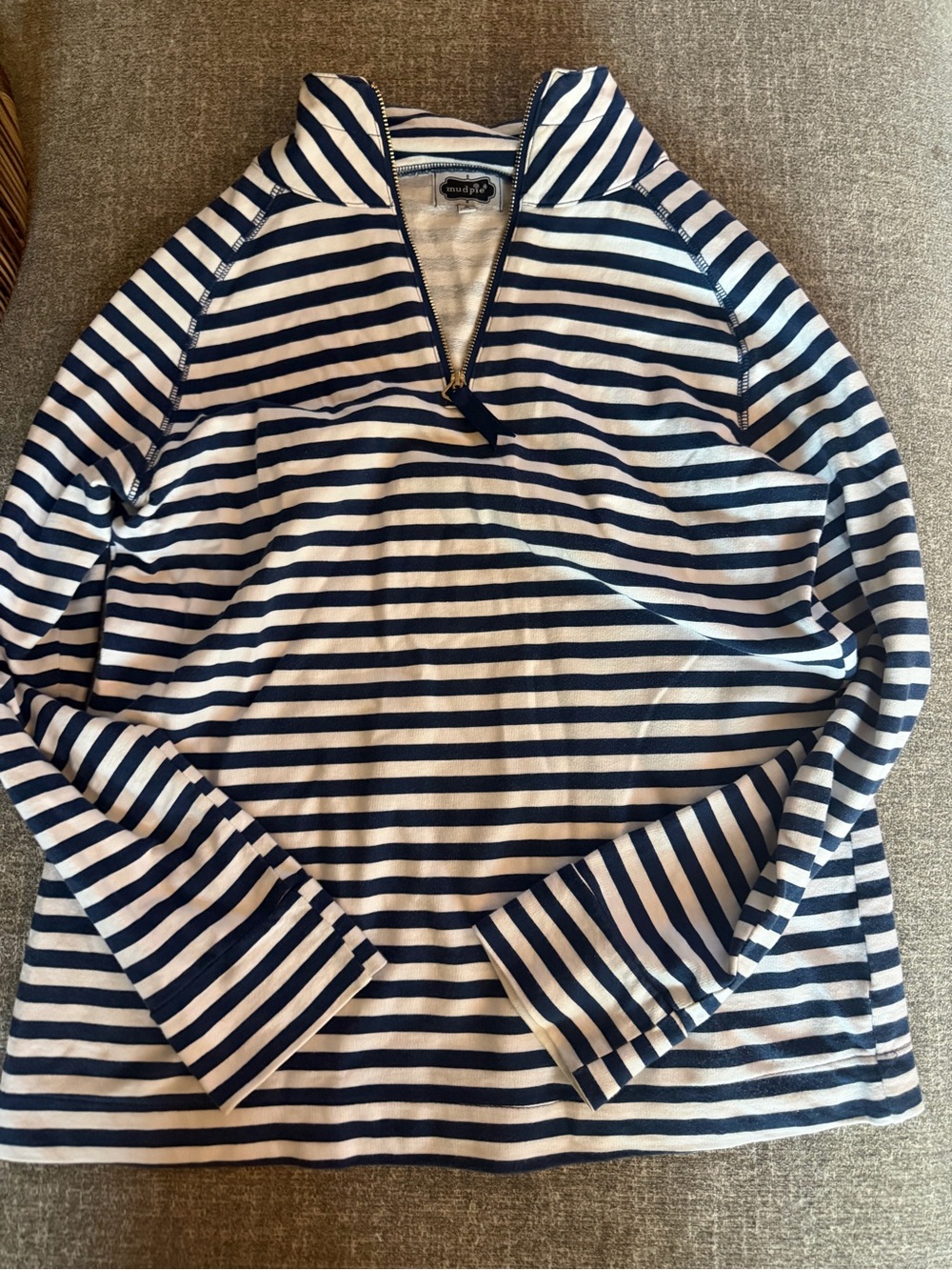 Mud Pie Striped Half-Zip Pullover — Navy & White